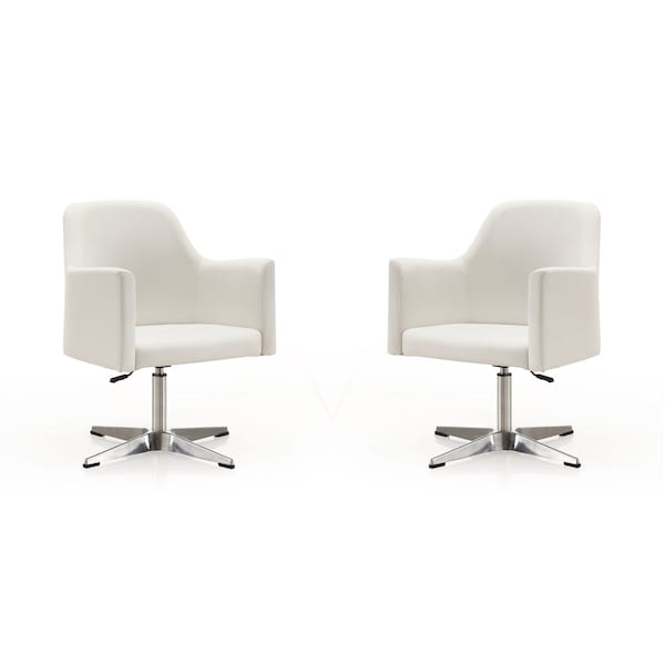 Manhattan Comfort Pelo Adjustable Height Swivel Accent Chair in White and Polished Chrome, PK2 2-AC030-WH - main